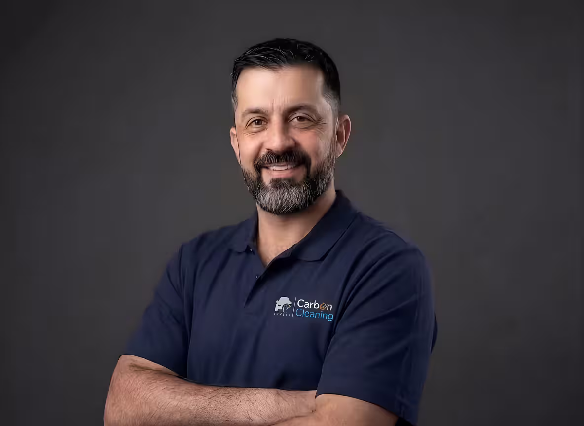 Nas, founder of Expert Carbon Cleaning, in the Kings Park workshop